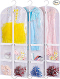 SLEEPING LAMB Clear Garment Bag for Dance Costume Kids 50 Inch Hanging Clothes Cover for Closet Storage With 4 Large Zipper Pockets for Ballet, Theatre, Competitions, 3 Packs, White