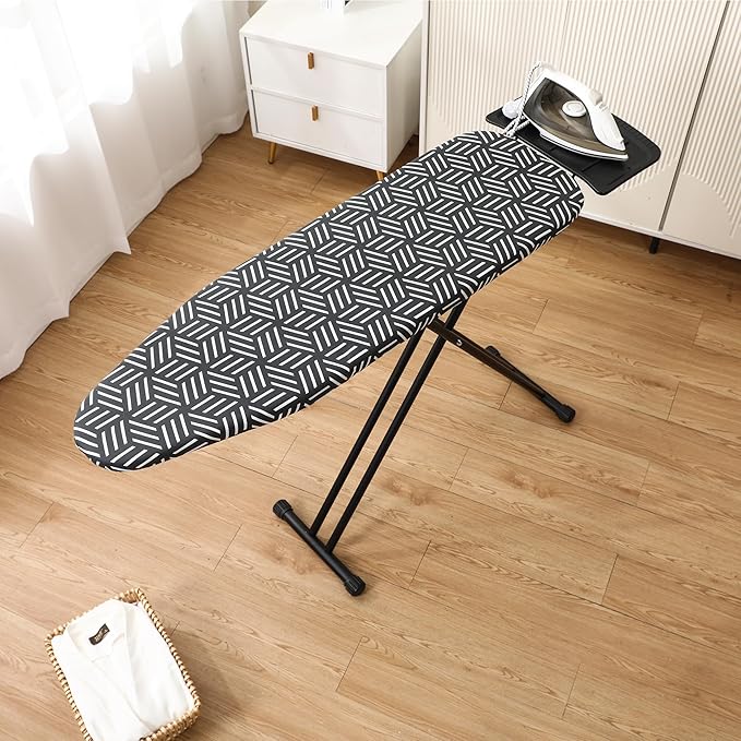 caius Ironing Board, Height Adjustable Heavy Duty Metal Iron Board with Heat Resistant Cover & Safety Iron Rest, Full Size 43"x13" Foldable Space Saver Design, Heavy Duty, Easy to Fold