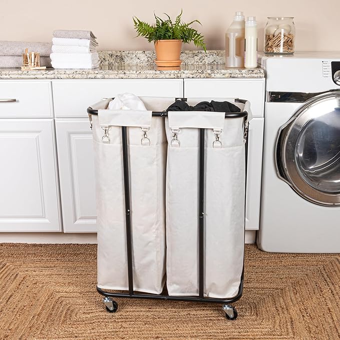 Household Essentials 2-Bag Rolling Laundry Sorter, Natural