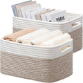 UBBCARE 2 Pack Storage Baskets for Shelves, Baskets for Organizing, Cube Shelf Storage Bin with Handles, Woven Storage Basket, 13"L x 9"W x 7.5"H, White&Light Brown