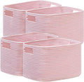 UBBCARE 4 Pack Storage Baskets for Organizing, Shelf Baskets with Handles, Woven Storage Baskets for Bookcase/Cube Shelf/Closet, 14.5"L x 9.8"W x 9"H, Pink