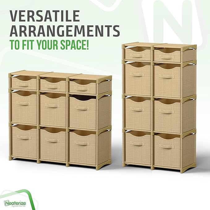 9 Cube Storage Organizer With Bins Included - Closet Storage With 9 Storage Bins - Easy To Assemble Storage Unit With Drawers - Closet Organization For Clothes, Bedroom, Nursery, & Toys (Beige)