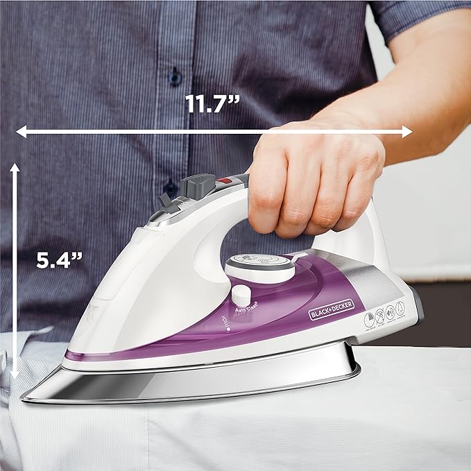 BLACK+DECKER IR1350S Professional Steam Iron with Stainless Steel Soleplate and Extra-Long Cord, Purple