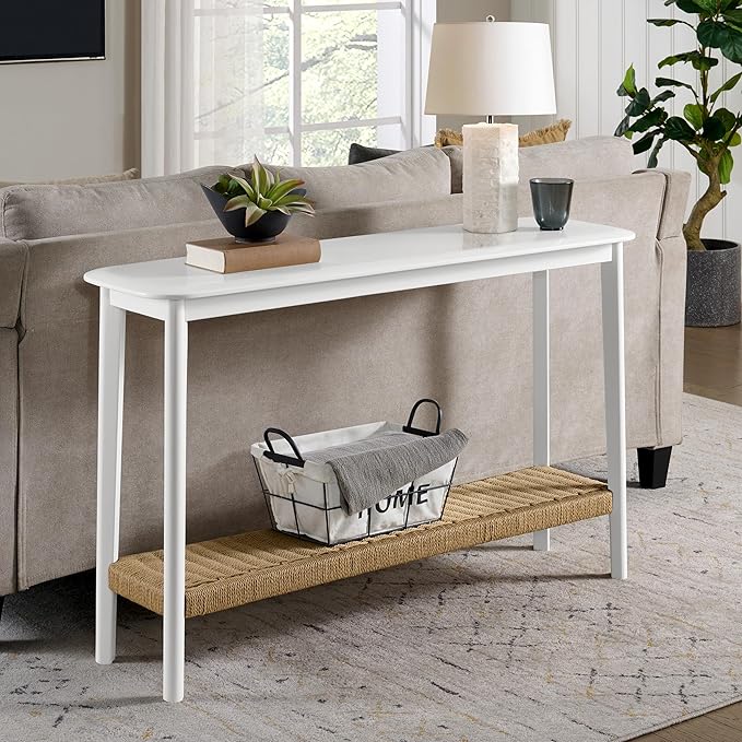 Alaterre Furniture Calais Console Table - 48 Inch 2-Tier Entry Table with Storage Shelf - Wooden Entryway Furniture for Living Room, Hallway, or Foyer - Behind The Couch Living Room Furniture (White)