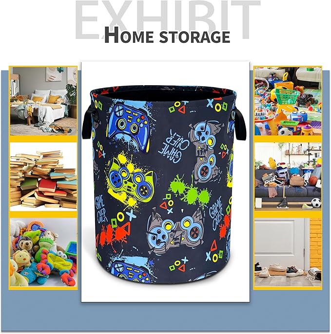 Game Laundry Basket Gamer Game Controller Foldable Waterproof Oxford Cloth Funny Tote Bag Laundry Hamper Clothes Storage Bucket Toy Organizer For Bathroom/Laundry Storage/Bedroom 18.9x16.5 Inch