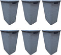 YBM Home Plastic Rattan Laundry Hamper Basket with Hinged Lid, Ventilation Holes, Durable, Lightweight Bin With Cutout Handles, Storage Dirty Clothes, Space Saver,16.75"x13.5"x23.75",Light Grey,6-Pack