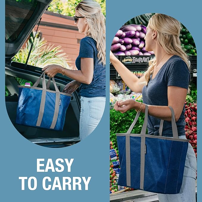 CleverMade EcoBasket 30L Collapsible Tote Basket 3 Pack – Reusable Grocery Tote That Stands Upright, Foldable Shopping Basket for Car Trunk Storage, Heavy Duty Utility Bag, 30 lb Capacity - Gray
