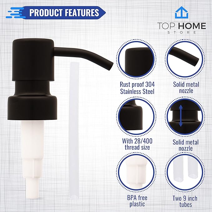 Stainless Steel Soap and Lotion Dispenser Pumps, Replacement for Your Bottles (Black Matte, 2 Pack)