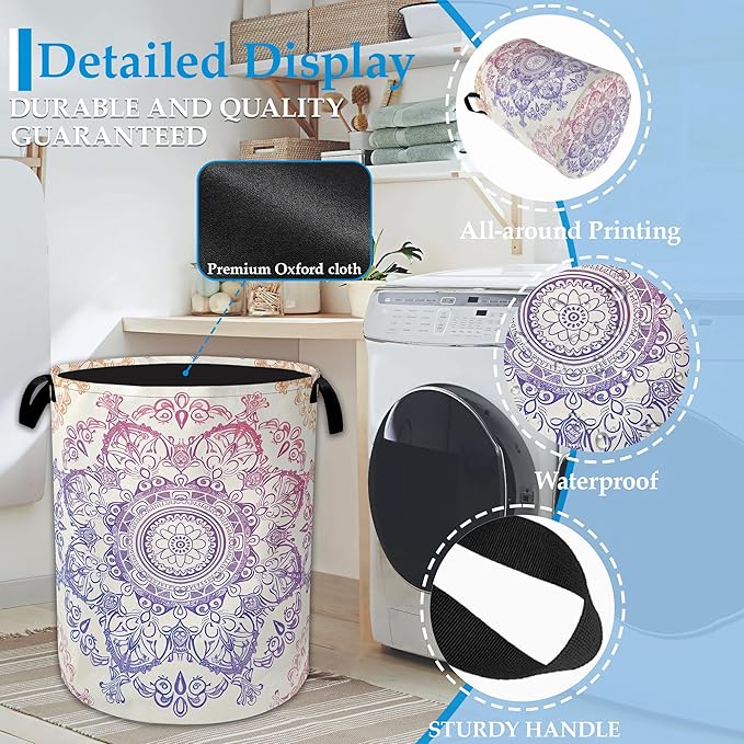 Groovy Mandala Laundry Basket Collapsible Laundry Hamper with Handle, Oxford Clothes Toy Storage Bin for Bathroom Bedroom Room Decor, Gift Basket 16" X 20.8"
