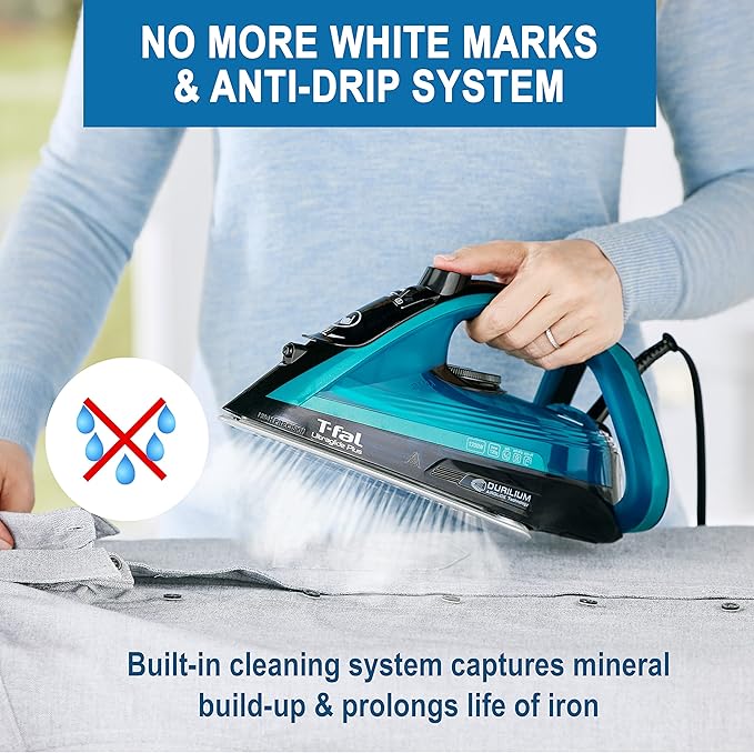 T-Fal Ultraglide Steam Iron for Clothes Durilium Soleplate, Precision Tip, Anti-Drip, Auto-Off 1800 Watts Ironing, Steaming FV5841U0 (Pack of 3)