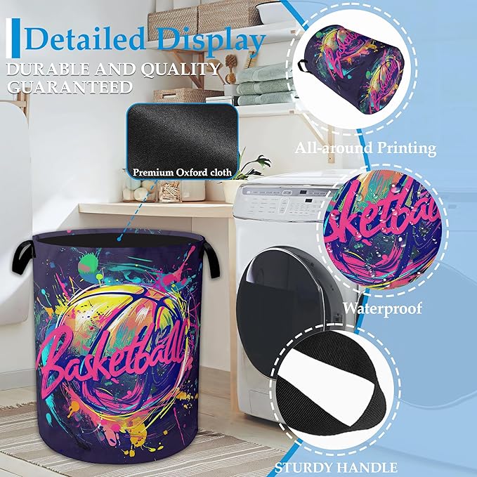 Basketball Graffiti Laundry Basket Collapsible Laundry Hamper Clothes Toy Storage Bin for Bathroom Bedroom Room Decor 16" X 20.8"