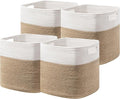 UBBCARE Set of 4 Storage Basket-13 X 13 X 13 in, Cotton Rope Basket for Shelves, Toys, Book, Cube Storage Bins with Handles, Woven Storage Basket for Organizing, White & Jute