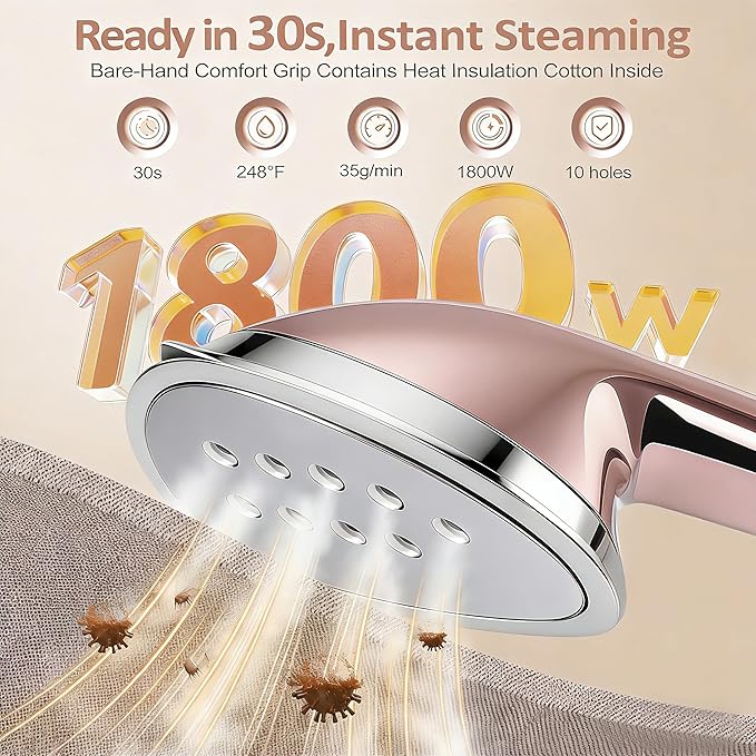 HAPAIS Steamer for Clothes,1800W Standing Garment Steamer with 30s Fast Heat,2L Tank for 1 Hour,Professional Clothes Steamers for 10 Fabric Modes,2-in-1 Flat & Hanging Ironing