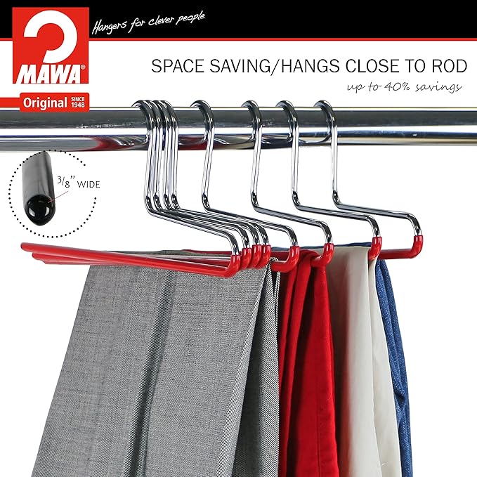 Mawa by Reston Lloyd Non-Slip Space Saving Clothes Hanger with Single Rod for Pants, Style KH/1, Set of 160, Red