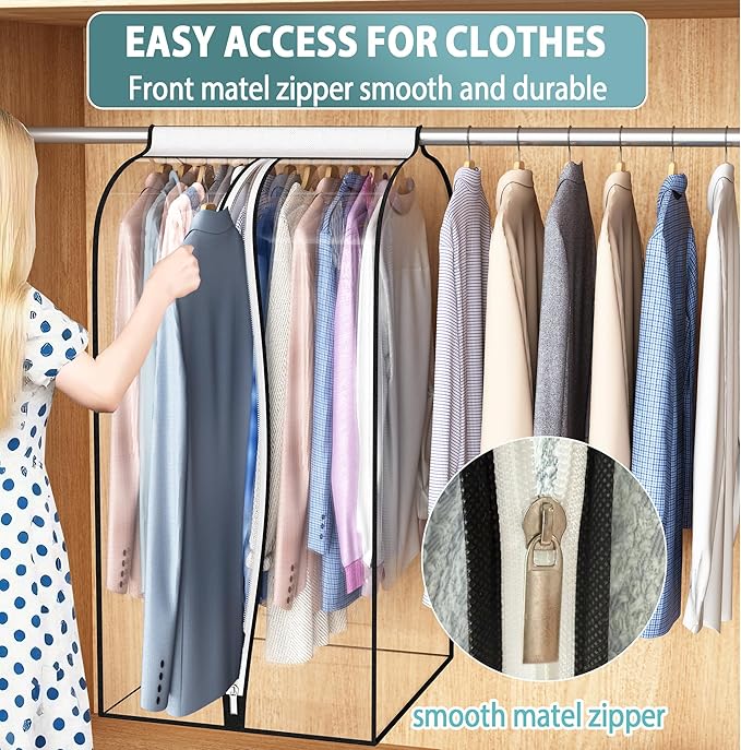 22” Gusseted Garment Bags for Hanging Clothes all Clear Clothes Cover for Closet Storage, Wardrobe Coat Protector for Suit, Shirt Long Dress, Bottom Enclosed, 2 Pack, 50” Long