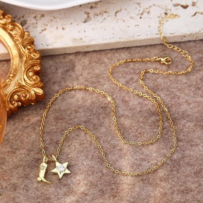Chunky Gold Necklace for Women Gold Evil Eye Cowboy Pendant Necklace Dainty Paperclip Chain Vintage Luck Amulet Choker Necklaces Celestial Jewelry Gift