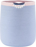90L Large Blue Woven Rope Laundry Hamper Basket for Clohtes Boho Tall Rope Baskets for Blanket Baby Nursery Hamper for Girls Kids 17"Wide 22"Tall
