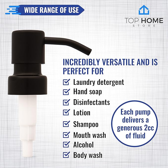 Stainless Steel Soap and Lotion Dispenser Pumps, Replacement for Your Bottles (Black Matte, 2 Pack)