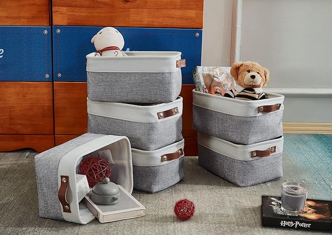 DECOMOMO Small Storage Basket, Closet Storage Bins, Baskets for Organizing Shelves (Grey & White, Small - 6 Pack)