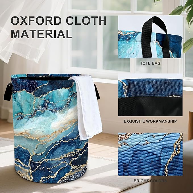 Marble Laundry Basket Storage Bin Foldable Laundry Hamper Clothes Storage Bucket Organizer 19.6x15.7 Inch For Laundry Room/Bedroom/Bathroom