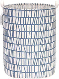 Sea Team 19.7 Inches Large Sized Waterproof Coating Ramie Cotton Fabric Folding Laundry Hamper Bucket Cylindric Burlap Canvas Storage Basket with Stylish Branch Blue Design