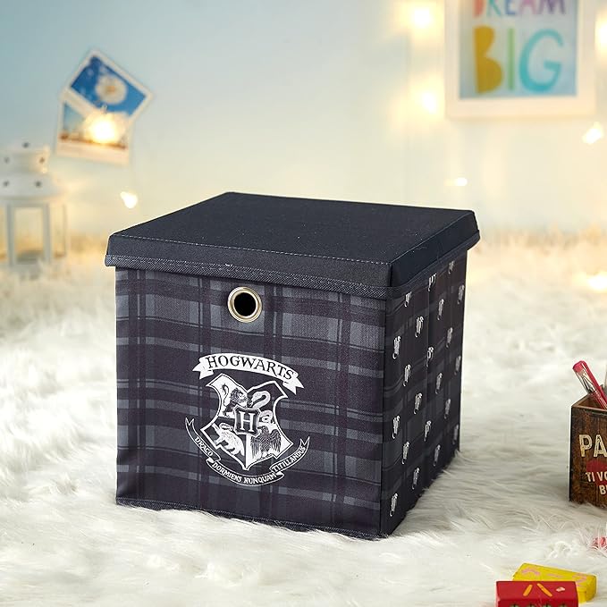 Harry Potter Collapsible Storage Cube with Removable Lid,10” x 10” x 10” Fabric Organizer Bin for Kids Bedroom, Closet or Playroom Décor