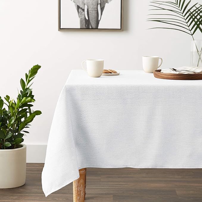 Euro Linen Vintage Design Tablecloth - 68" x 108" - in White