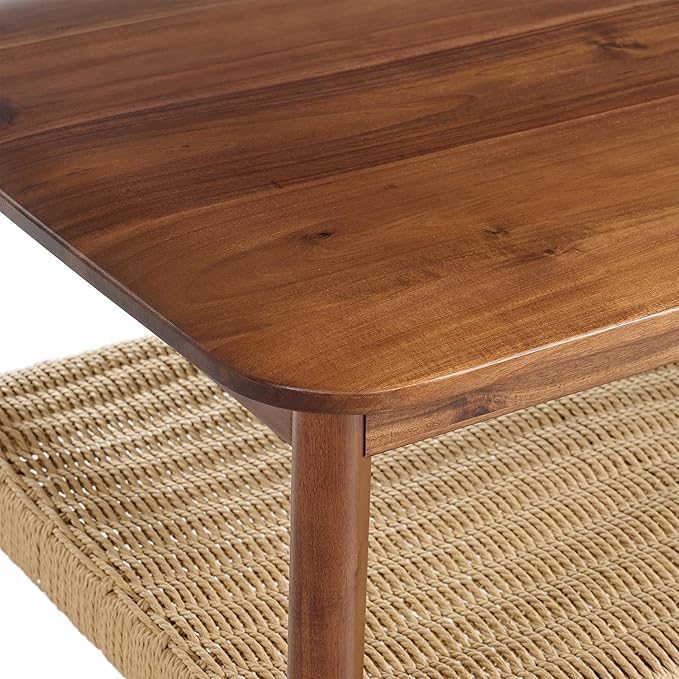 Alaterre Furniture Calais Coffee Table - 48-Inch Living Room Table with Woven Shelf - Solid Acacia Wood Coffee Table (Warm Chestnut)