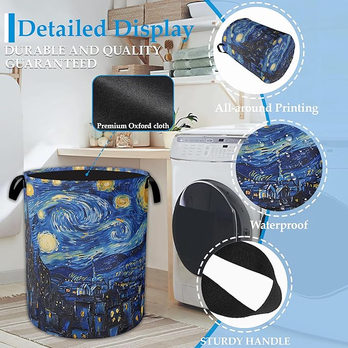 Starry Night Large Storage Basket Collapsible Laundry Basket Oxford Storage Bin for Toy Bins Gift Baskets Bedroom Clothes Children Nursery Hamper 16" X 20.8"