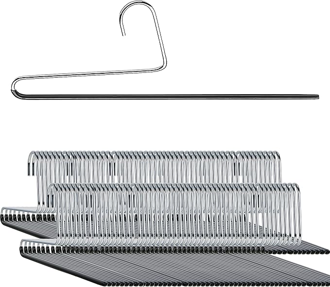 Mawa Trouser Series Open-Ended Single Rod Hanger, KH 35U, Non-Slip Pant/Trouser Hanger, Space Saving, Reverse Hook Version, Set of 160, Black