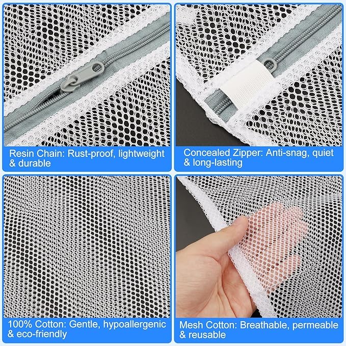 Professional 4 Pack Mesh Laundry Bags for Delicates - 1L, 1M, 2S White Coarse Net Wash Bags, Reinforced Lingerie Bags with Rust-Proof Zipper Guard for Clothes, Washing Machine, Bras, Hosiery & Underwe
