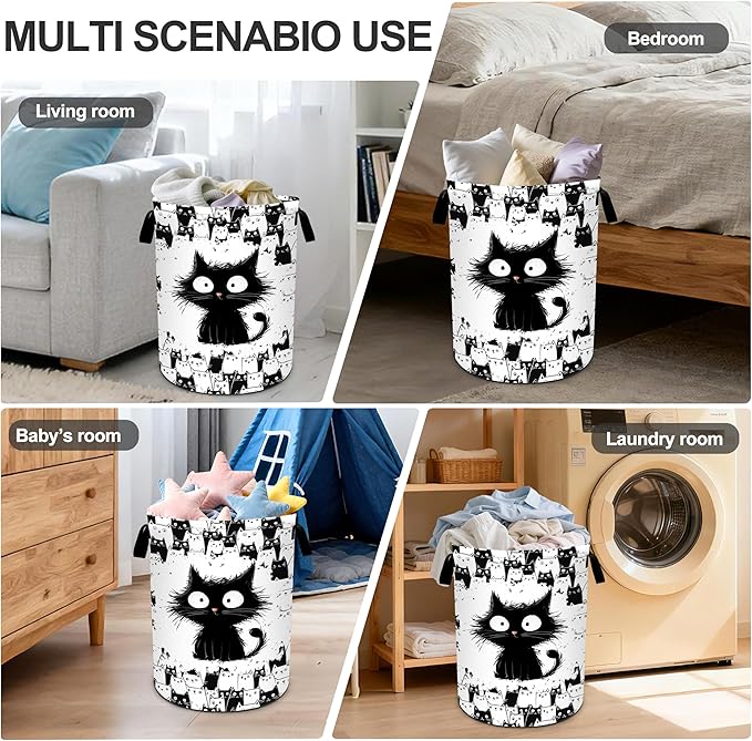 Cat Laundry Basket Storage Bin Foldable Laundry Hamper Clothes Storage Bucket Organizer 19.6x15.7 Inch For Laundry Room/Bedroom/Bathroom