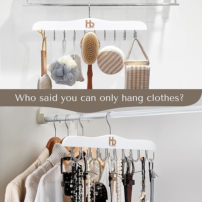 Large Bra Hanger and Bra Organizer for Closet – Tank Top Hanger Space Saving for House, Dorm, Apartment - Foldable Wooden for Closet Organizer– with 20 Hooks, Lotus Wood, White, 2 Pack