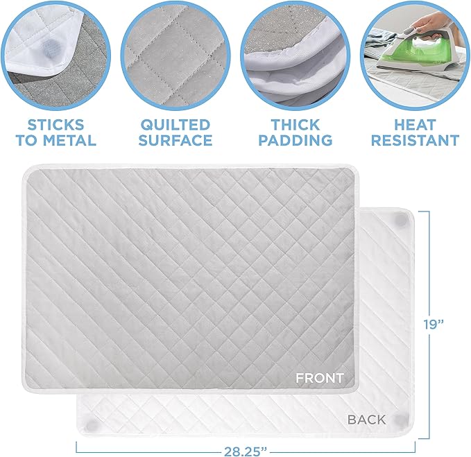 HOLDN’ STORAGE Ironing mat, Magnetic Laundry mat, 28.25” x 19”, Gray, Quilted, Washer and Dryer Countertop, Ironing pad