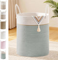 Tall Laundry Basket with Handles, 88L Portable Dirty Clothes Hamper, Boho Cotton Rope Storage Bin for Blankets Kids Toys Gifts, Large Organizer for Baby Nursery Bedroom Bathroom, Sage Green