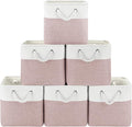 11 Inch Cube Storage Bins, 6 Pack Fabric Storage Cubes with Rope Handles, Organizer Baskets for Closet Shelves, Clothes and Home Organization(White/Pink)