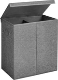 SONGMICS Laundry Basket, Laundry Hamper with 2 Compartments, 37.5 Gal. Foldable Laundry Sorter with Magnetic Lid and Handles, Removable Liner Bag, Dark Gray ULCB002G02