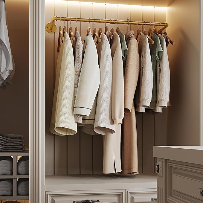 Wall Mounted Clothes Rack, Industrial Pipe Clothing Rack 36 Inch Gold, Wall Clothes Hanger for Bedroom, Cloakroom, Closet, Hallway, Boutique Display, Drying Racks Wall-Mount for Laundry