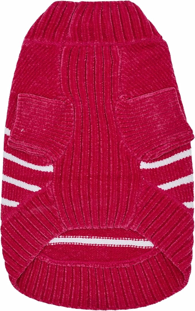 Blueberry Pet Cozy Soft Chenille Classy Striped Dog Sweater in Hot Pink, Back Length 18", Pack of 1 Clothes for Dogs