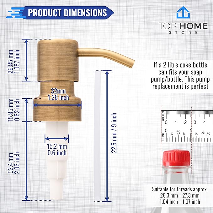 Stainless Steel Soap and Lotion Dispenser Pumps, Replacement for Your Bottles (Bronze, 2 Pack)
