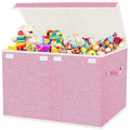 VERONLY Large Collapsible Toy Storage Box with Lid & Handles - Kids Organizer Chest for Toys, Clothes, Blankets (Pink, Nursery, Playroom, Bedroom)-24.5''×13''×16''