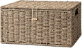 StorageWorks Seagrass Wicker Baskets for Organizing, Large Wicker Basket with Lid, Decorative Basket with Built-in Handles, Storage Baskets for Shelves, 1 Pack