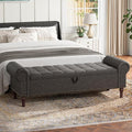 YOUDENOVA Storage Ottoman Bench, 60" Large Ottoman Foot Rest with Rolled Arms, Upholstered Storage Chest with Vintage Rivets for Living Room, Bedroom, Entryway, Grey