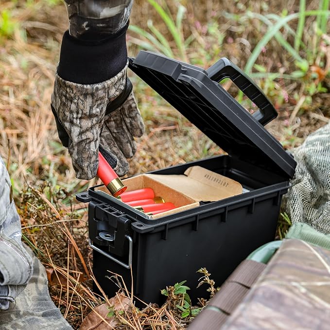 Sheffield 12790 2-Pack Ammo Storage Box, Stackable .30 Cal Field Boxes, Water and Dust Resistant, Lockable Storage Box with Handle, Secures Hunting Gear, Supplies, and Bullets, Made in USA, Black