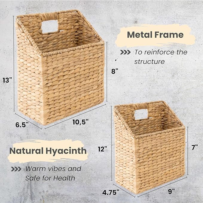 KOLWOVEN Wicker Hanging Storage Baskets, Set of 2 Wall Baskets for Accessories and Organizing Files, Mail Baskets
