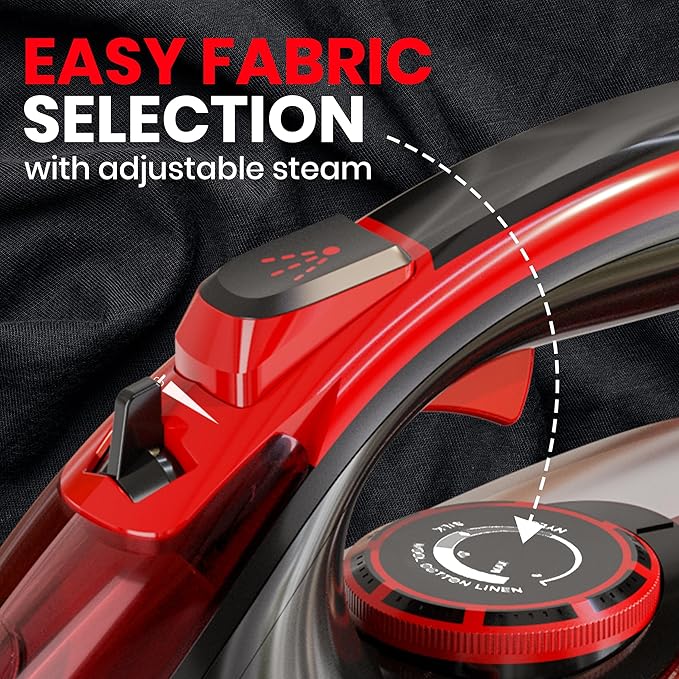 Utopia Home Steam Iron for Clothes - Non-Stick Soleplate - 1800W Clothes Iron With Auto-Off Safety Feature - Adjustable Thermostat Control, Variable Steam Control, Self-Clean, 8 Feet Cord (Black/Red)