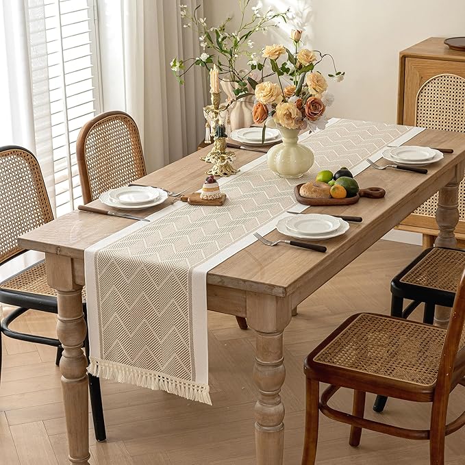 Table Runners 95 Inches,Waterproof Boho Table Runner with Tassel Fringe,Table Runner for Party Coffee Table