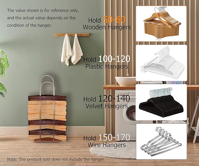 Hanger Stacker, Wood & Stainless Steel Hanger Storage Rack, Large (32.7" H), Closet & Laundry Room Organizer