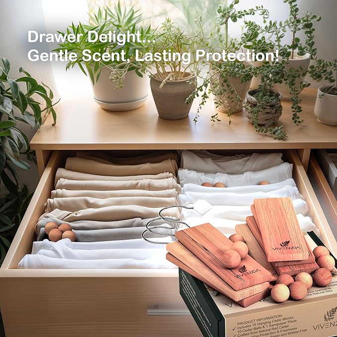 Cedar Blocks for Closet -25 pcs (15 Hang-ups & 10 Balls)- Aromatic Cedar for Closets, Natural Closet Smell Eliminator, Natural Closet Deodorizer, Drawer Fresheners for Dresser.