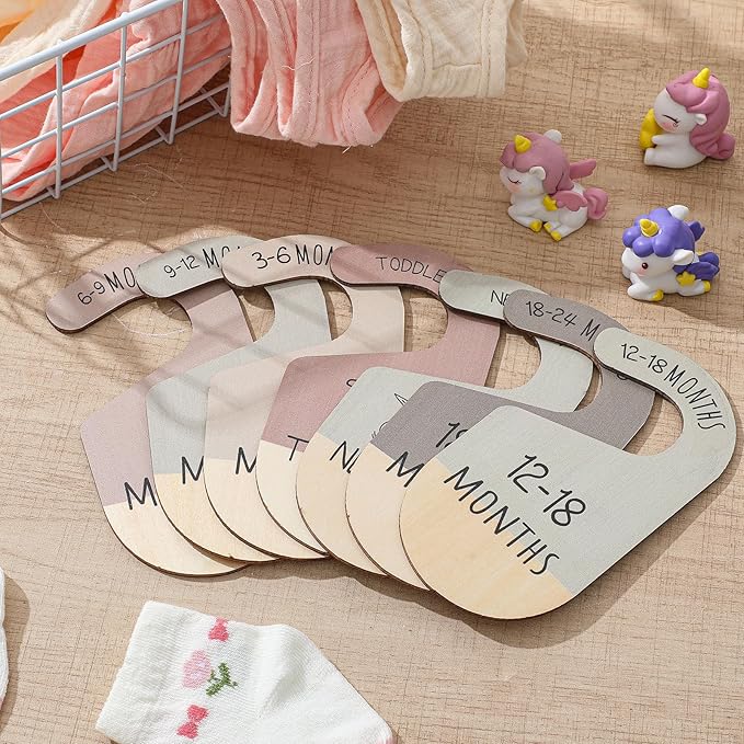 Hsei 38 Pack Baby Closet Organizer System-30 Baby Hangers with 8 Wooden Size Dividers Newborn to 24 Months Nursery Closet Organization Set, Extendable Non-Slip Hangers, Gift for New Moms
